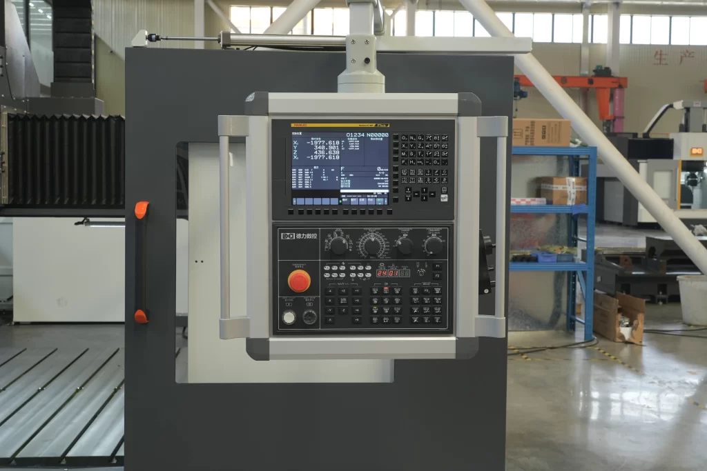 Close - up of the control panel for CNC Gantry Machining Center MD, showing operation buttons, display screen, and machine interface.