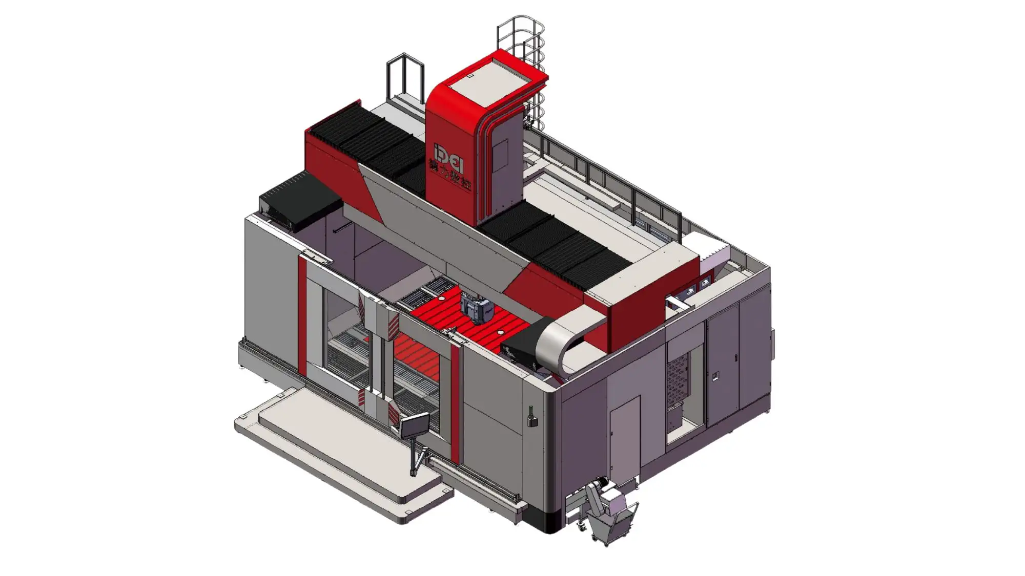 3D isometric view of the HK4025 crane type five axis machining center, highlighting its structural design for precision multi-axis manufacturing.