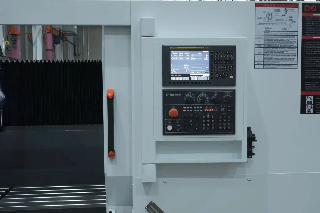 Close - up of a CNC machine's control panel, featuring a digital display, control knobs, and buttons. It represents the machine's “brain,” crucial for programming precision and aligning with user expertise